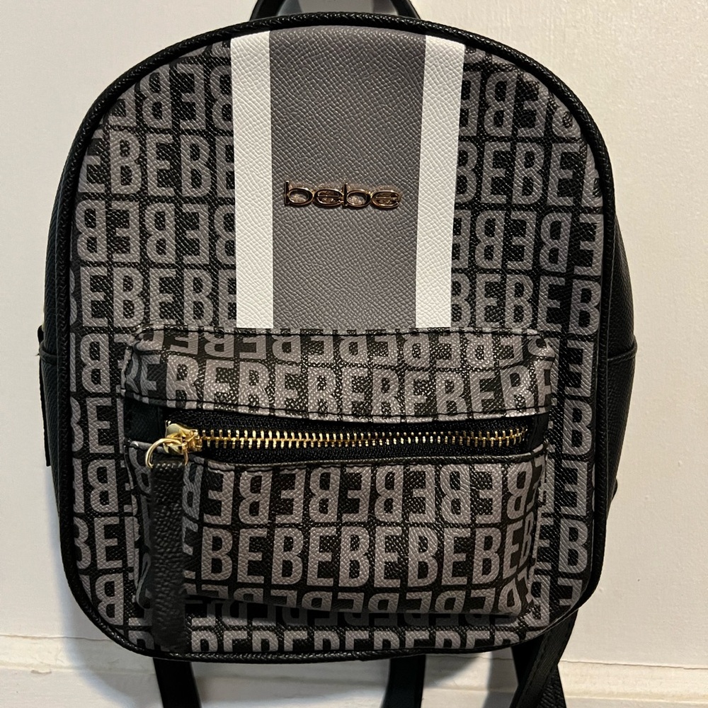 Bebe Black and Gray Logo Backpack